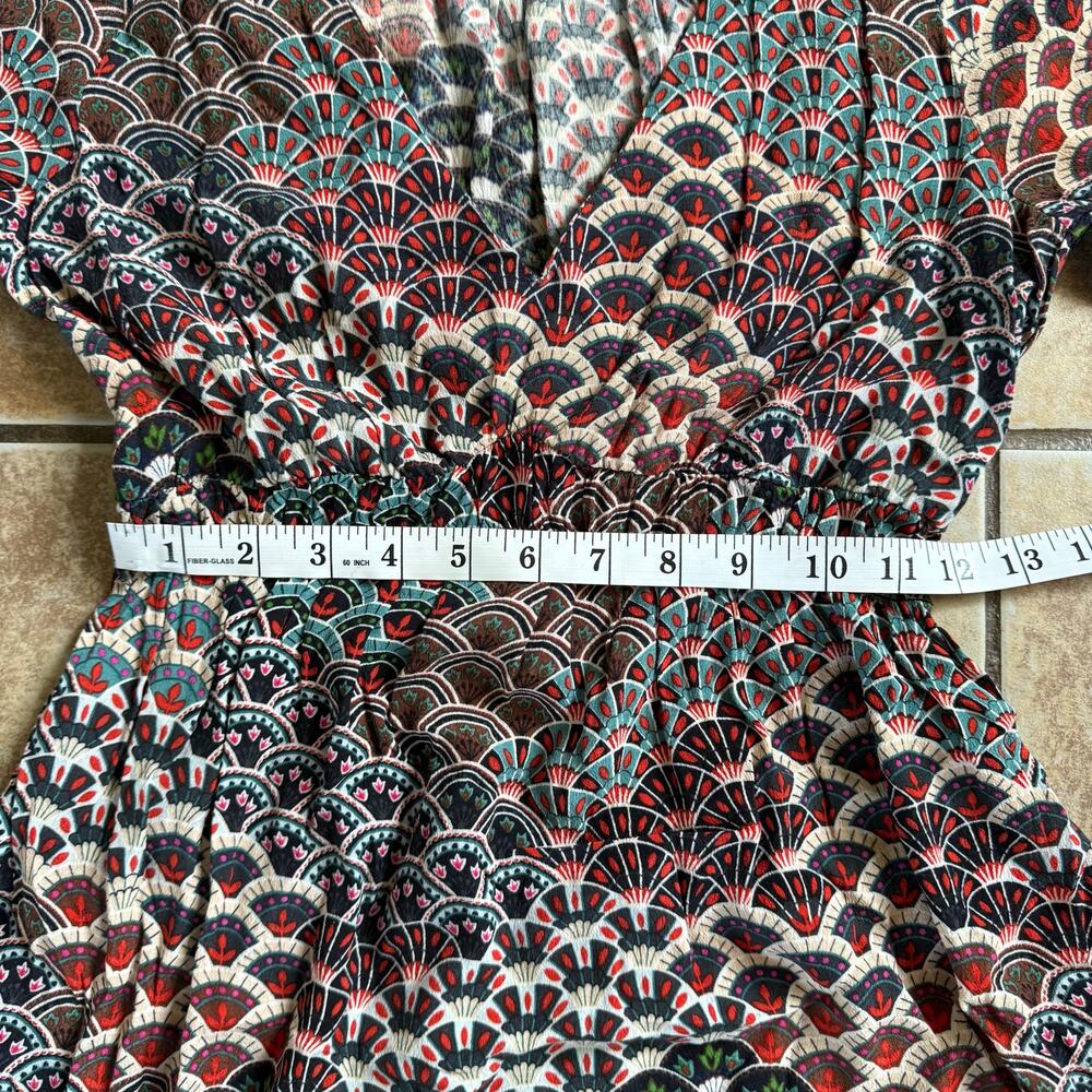 Anthropologie Maeve Monaco Fan Print Long Sleeve Dress Size XSmall Babydoll Boho - Picture 11 of 12